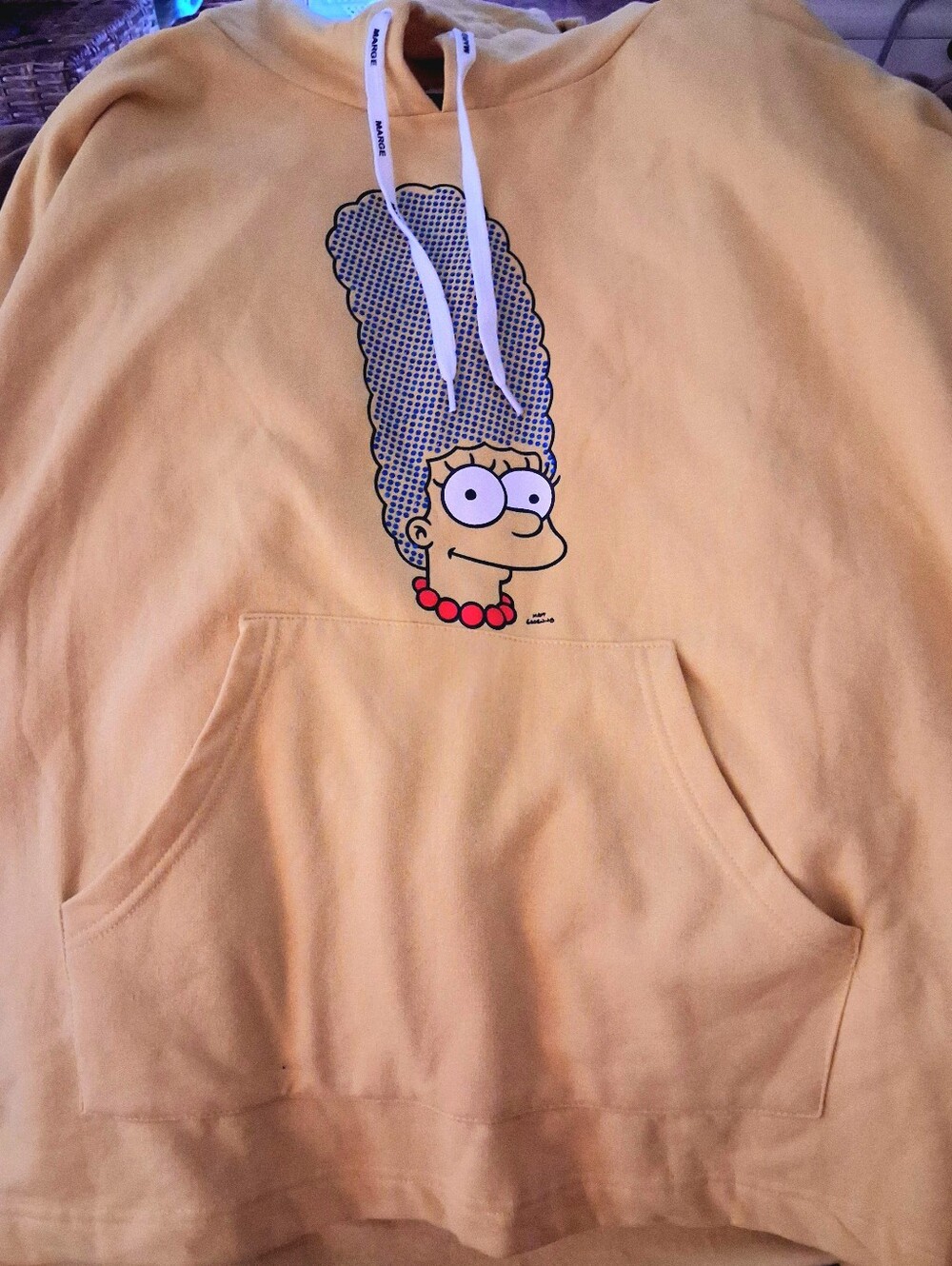 Yellow Marge Simpson Graphic Hoodie Sweatshirt With Rhinestonrs For Hair 2x